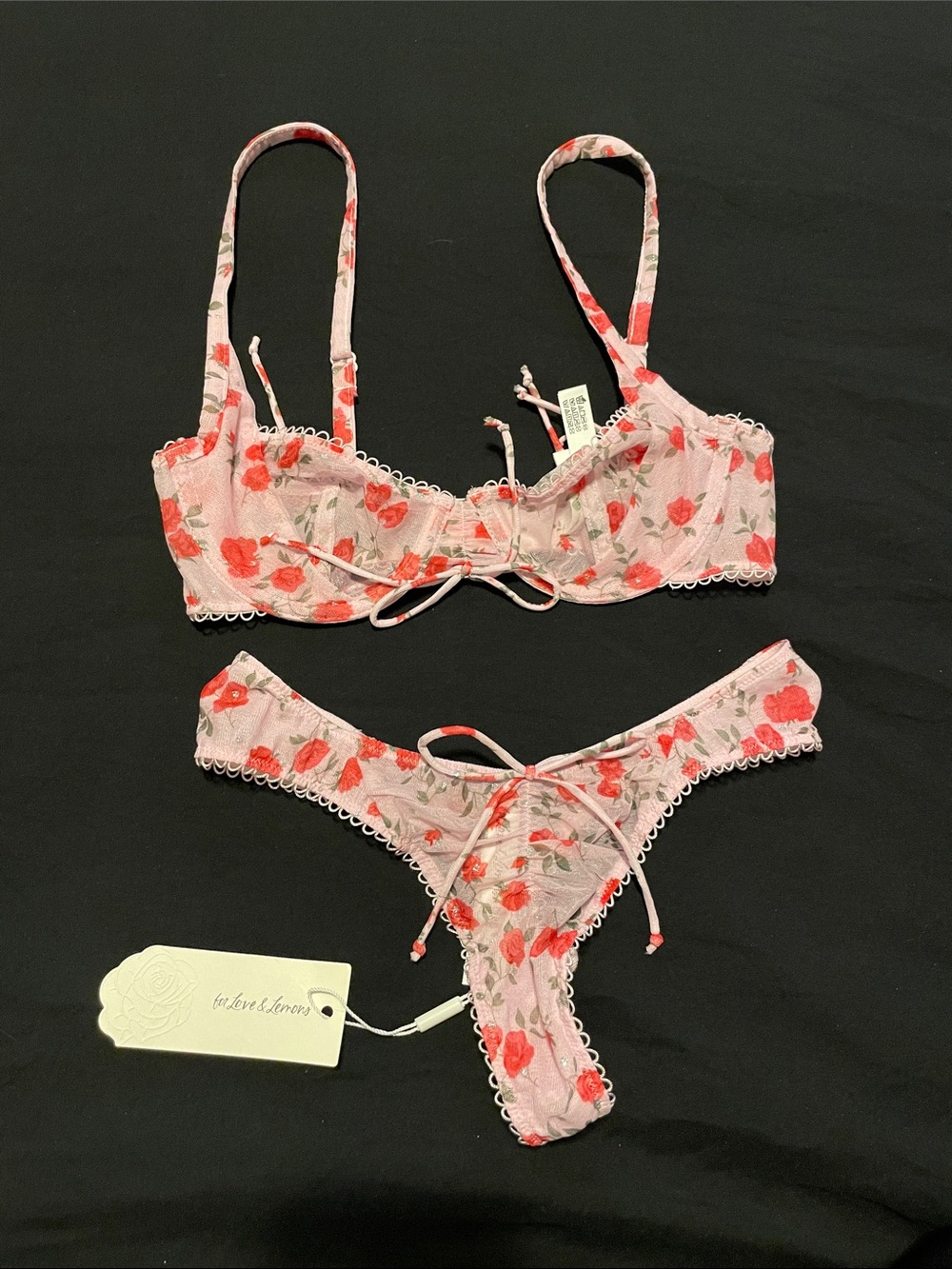 Pink floral bra and panty set